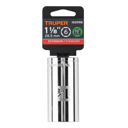 Copa larga estándar de 1-1/8, 6 puntas, mando 1/2, TRUPER