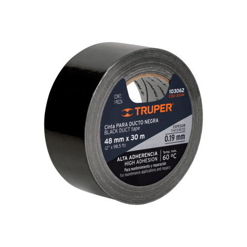 Cinta negra para ducto 30m x 48mm, espesor 0.19mm, TRUPER